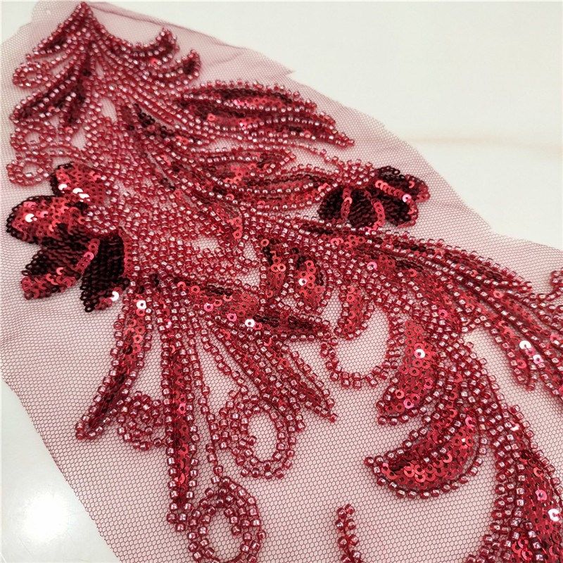 酒红色亮片钉珠蕾丝网纱绣补丁珠片刺绣凤尾装饰辅料,居家布艺,布贴,淘宝优惠券,粉丝福利购,淘宝优惠卷