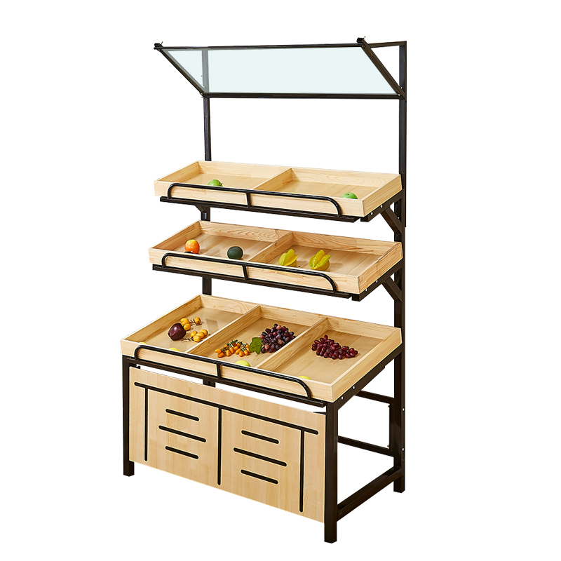 超市货架展示架多功能水果货架蔬菜架子钢木架水果店木制蛋糕架奶