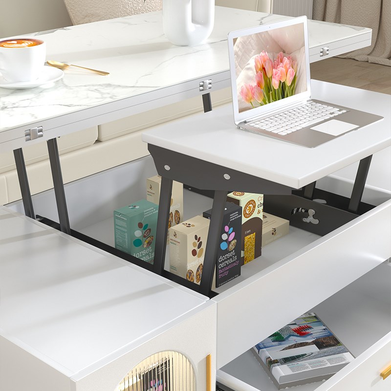 多功能升降茶几餐桌两用奶油风小户型客厅家用一体多用桌子可折叠