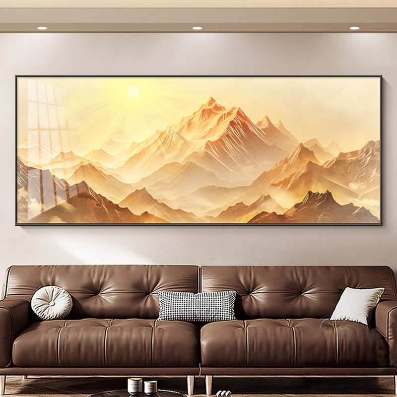 日照金山客厅装饰画现代沙发背景墙挂画办公室有山无水靠山图