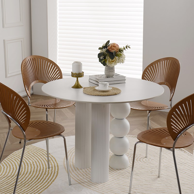 奶油风圆形岩板餐桌意式现代客厅家用小户型圆形饭桌洽谈桌子