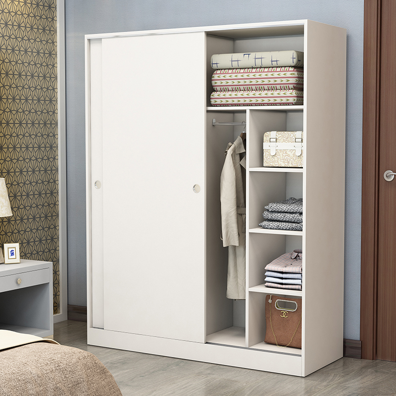 推拉门衣柜现代经济型组装实木质移门柜子省空间儿童卧室衣橱