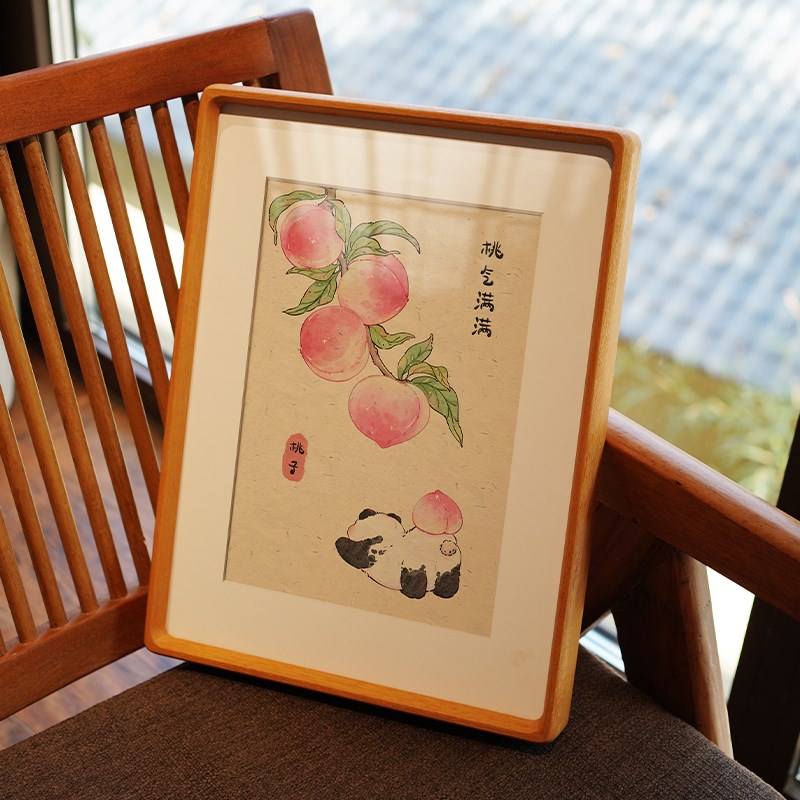 可爱熊猫儿童房装饰画卡通水果奶油风卧室床头餐厅玄关治愈挂画图片