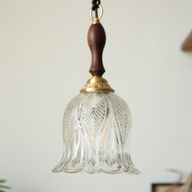 法式中古黄铜小吊灯 复古水晶玻璃餐厅吧台书房胡桃木卧室床头灯