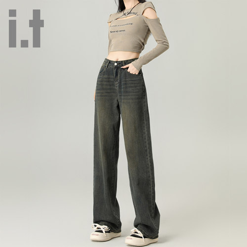it ccaabb新款直筒牛仔裤女秋季百搭宽松高腰显瘦拖地阔腿裤子K
