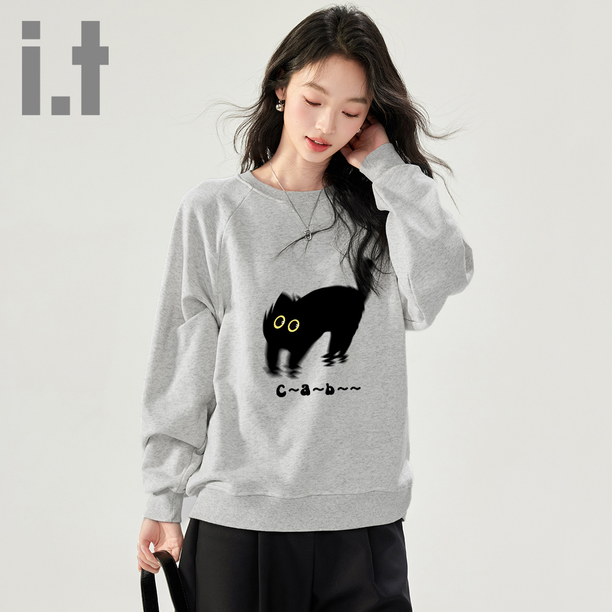 it ccaabb春秋新款复古套头圆领卫衣印花设计宽松卫衣外穿上衣K