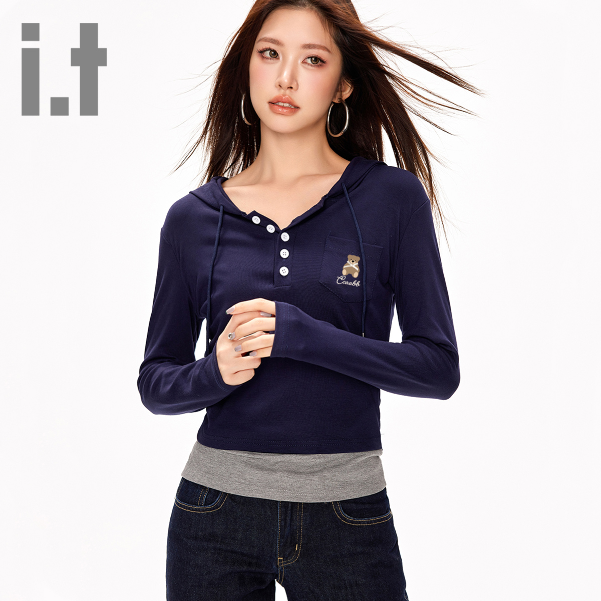 it ccaabb春秋显瘦打底衫连帽上衣时尚修身舒适百搭显瘦长袖T恤K