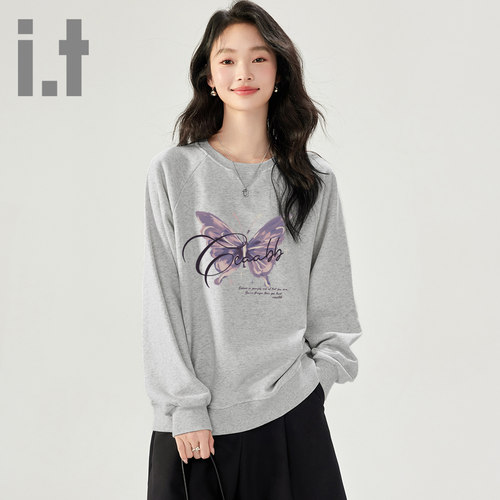 it ccaabb蝴蝶印花套头卫衣女款春秋潮牌宽松新款百搭内搭上衣K