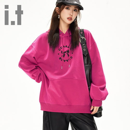 it ccaabb春秋季新款卫衣女时尚宽松女装蝴蝶结印花长袖连帽卫衣K