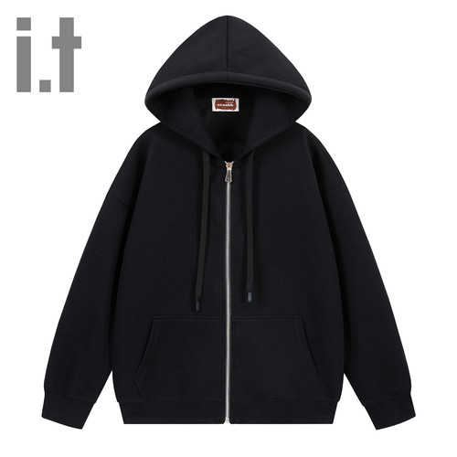 i.t ccaabb小清新纯色简约连帽衫拉链开衫卫衣男女情侣K