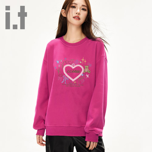 it ccaabb圆领套头卫衣女甜酷元气少女爱心涂鸦印花街头嘻哈上衣K
