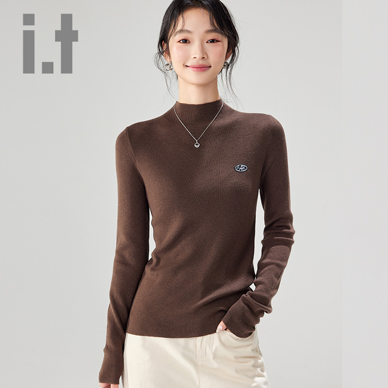 it ccaabb2025春季新款高领长袖T恤女打底衫上衣内搭时尚针织衫K