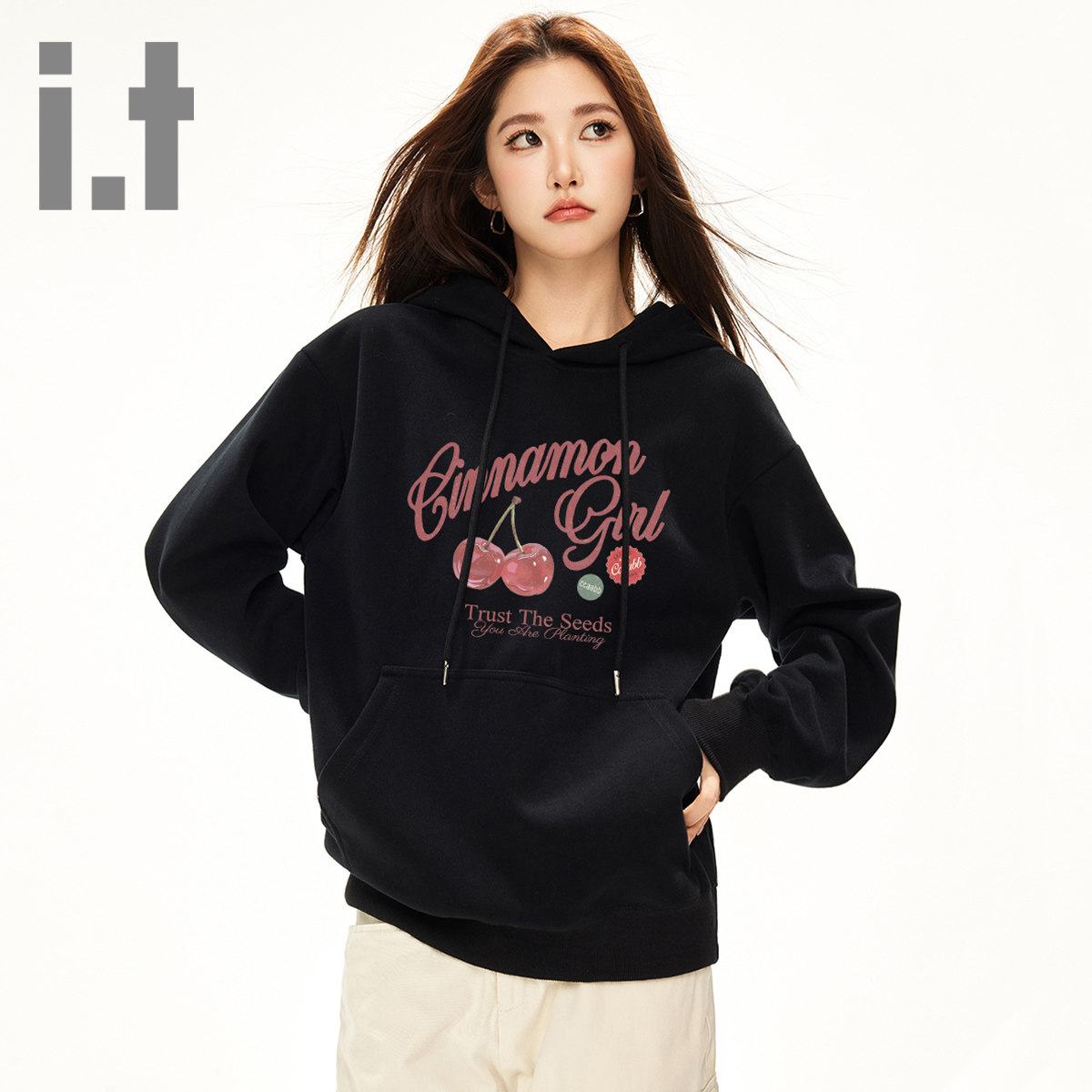 it ccaabb可爱樱桃印花连帽卫衣春秋新款加厚卡通洋气上衣女装K