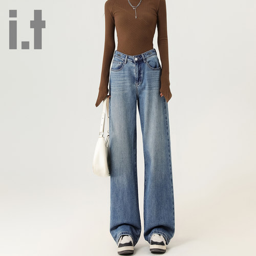 it ccaabb新款阔腿牛仔裤女宽松潮牌街头直筒垂感拖地裤长裤K