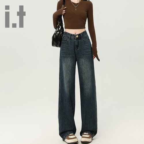 it ccaabb春秋季牛仔裤女长裤2025年新款阔腿垂感窄版直筒裤K