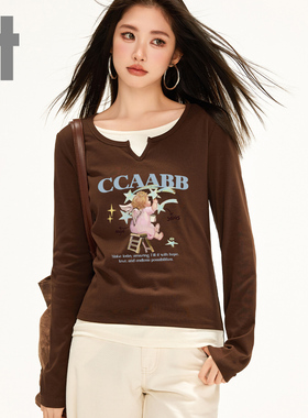 it ccaabb美式新品复古长袖t恤女春秋正肩独特超好看内搭打底衫K