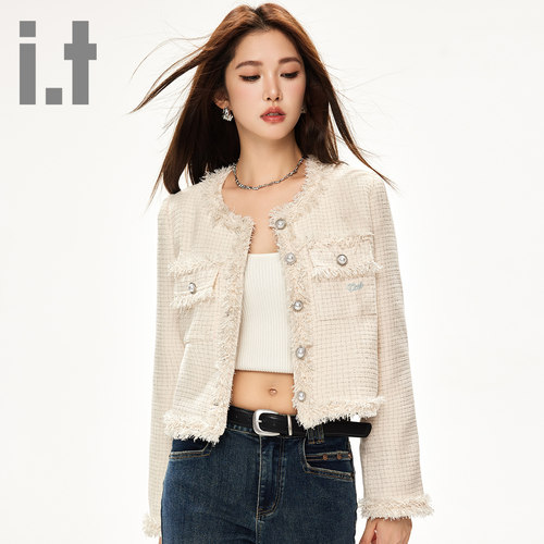it ccaabb小香风长袖外套女春秋2025新款温柔甜美气质上衣外套女K