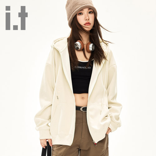 it ccaabb灰色开衫卫衣女宽松连帽休闲春秋新款韩版上衣外套K
