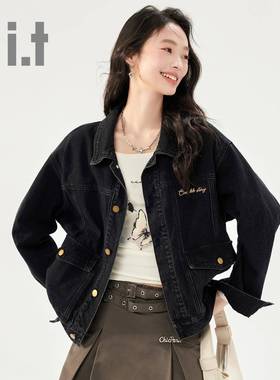 it ccaabb复古牛仔外套女翻领夹克春秋新款百搭减龄显瘦短款上衣