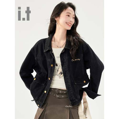 itccaecc复古牛仔翻领短外套