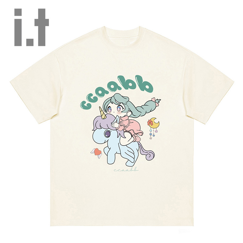 it ccaabb女装短袖t恤时尚独角兽印花设计独特漂亮减龄潮牌女T恤K
