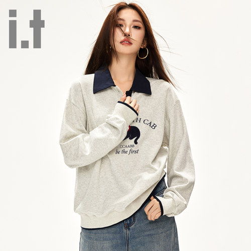 it ccaabb秋装新款卫衣女运动风宽松减龄POLO领洋气宽松长袖上衣K