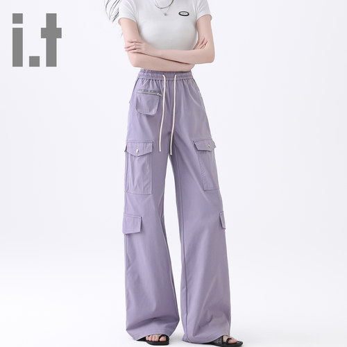 it ccaabb系带阔腿休闲裤女2025年春夏季新品设计感多口袋工装裤K