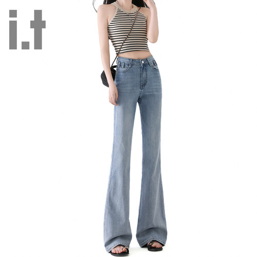 it ccaabb高腰微喇叭牛仔裤女新款百搭修身显瘦宽松喇叭牛仔裤K