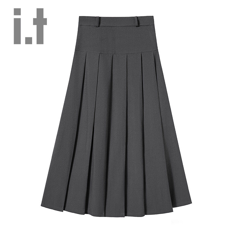 it ccaabb西装半身裙百褶裙女2025春夏季新款高腰显瘦a字中长款K