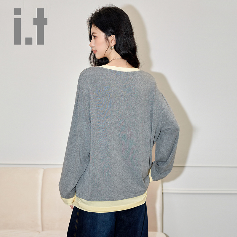 it ccaabb女装T恤小熊印花设计感温暖绒打底衫白色连帽长袖T恤K