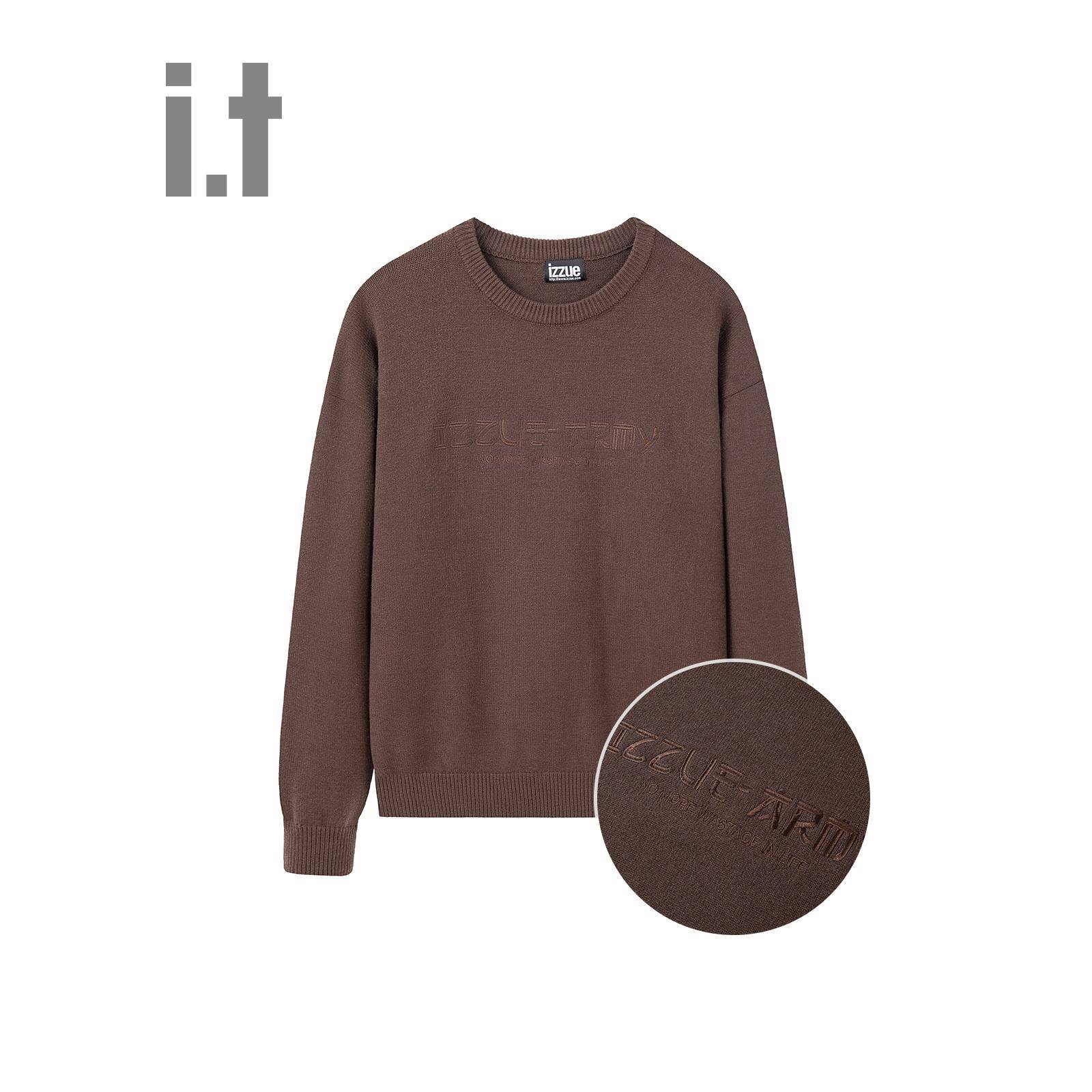 字母印花圆领套头针织衫男