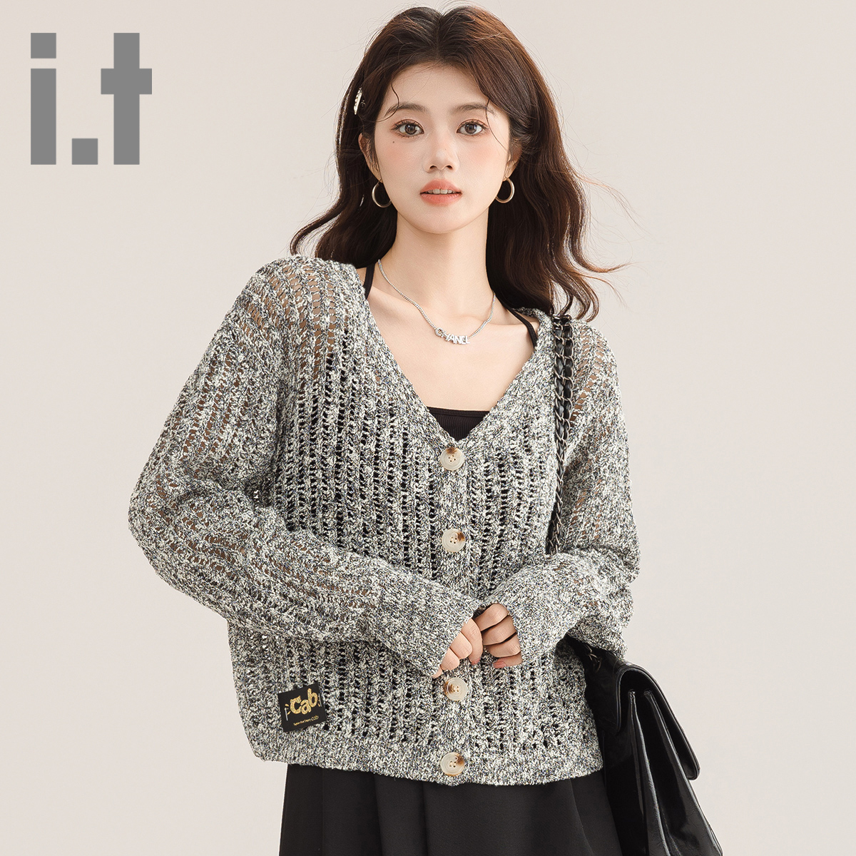 it ccaabb慵懒风V领小个子针织开衫外套秋季2025新款减龄上衣女K