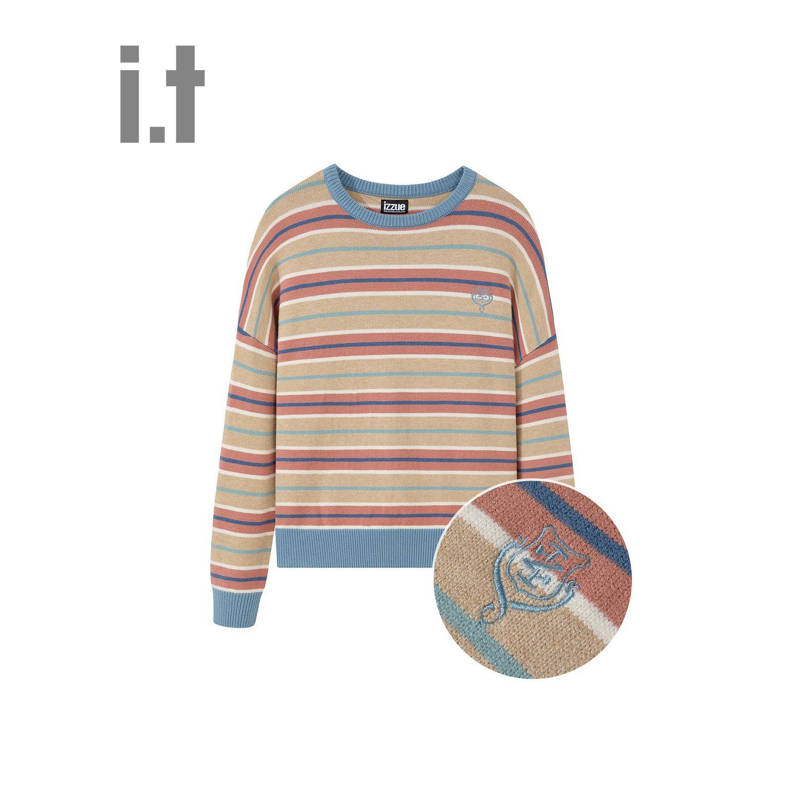 慵懒风圆领彩色条纹休闲小个子