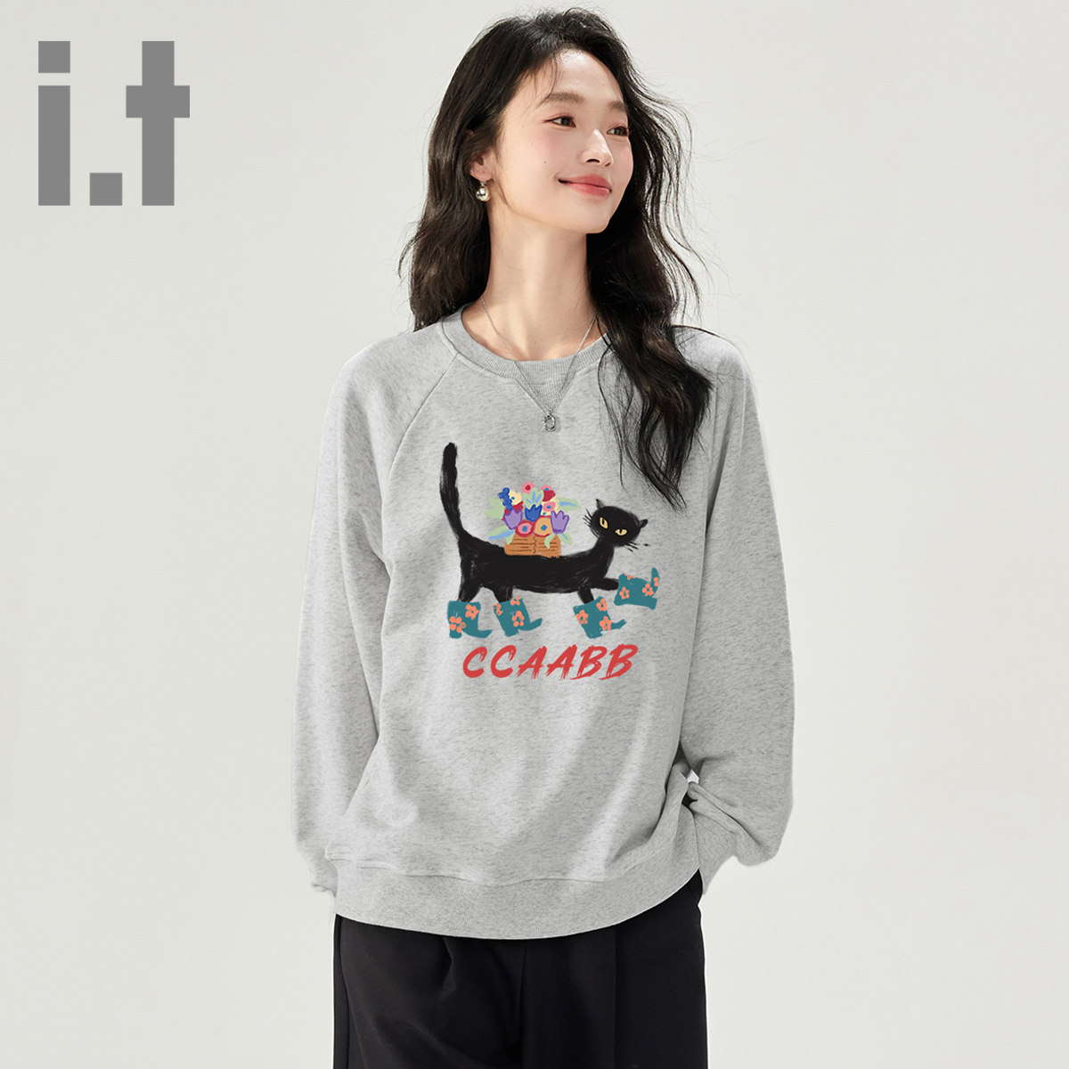 it ccaabb春秋新款圆领卫衣百搭精致正肩宽松新款小众上衣女装K