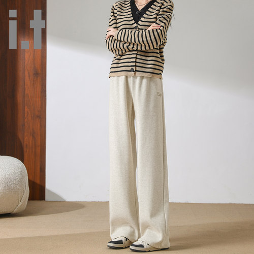 it ccaabb冬季灯芯绒休闲裤女式宽松休闲运动舒适阔腿保暖长裤K