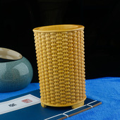 小叶黄杨木雕刻节节升竹子笔筒动物生肖牛办公室书桌工艺品