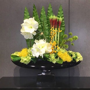 时尚现代台面插花花瓶船形花盆玻璃钢家居酒店花盆雕塑摆件122