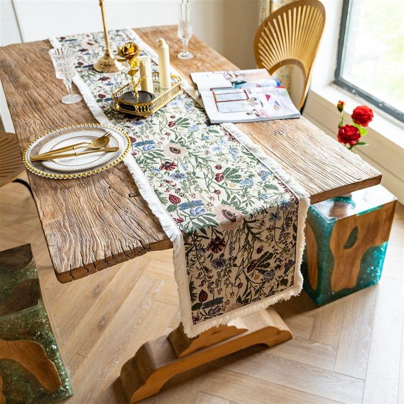夏复古油画流苏桌旗餐垫卉餐边柜旗长条装饰盖布桌布床旗,居家布艺,桌旗,淘宝优惠券,粉丝福利购,淘宝优惠卷