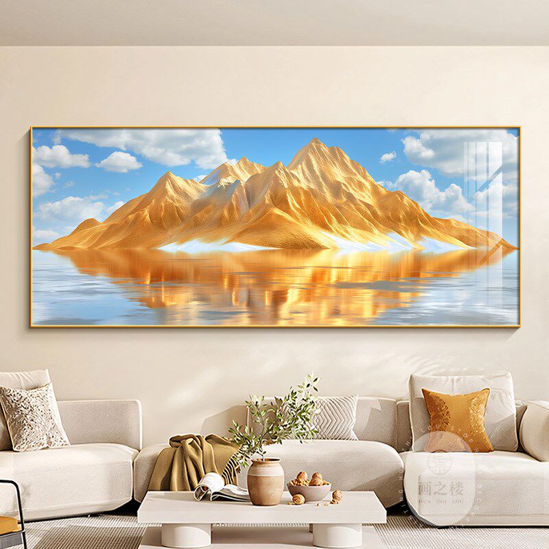 聚财客厅金山尺装饰画山水画背景墙沙发日照大挂画壁画金山背靠