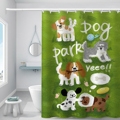 踏青小狗卡通猫咪浴室淋雨防水布化妆室隔板加厚冬季洗澡客厅拉帘