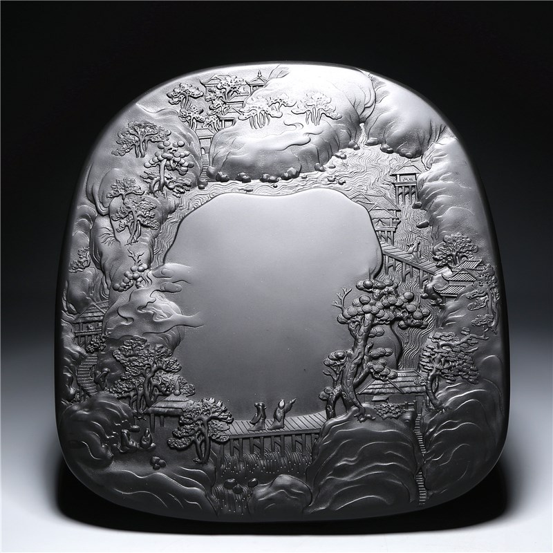 孤品名师老坑砚台/锦绣山河/天然原石黑龙尾珍藏歙砚端砚文房精品