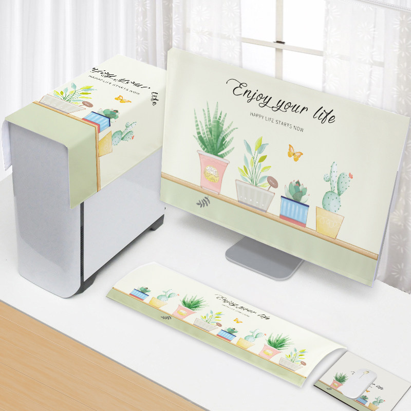 电脑盖巾防尘四件机键盘显示器滑鼠垫盖布布艺防尘牀包定制