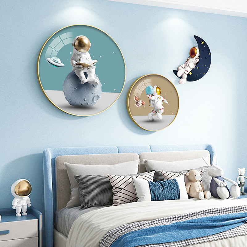 儿童房装饰画女孩背景墙面女儿公房间壁画圆形男孩卧室床头挂画,家居饰品,现代装饰画,淘宝优惠券,粉丝福利购,淘宝优惠卷