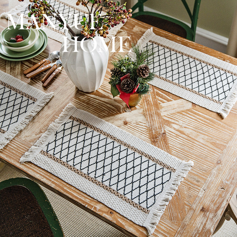 蔓越家  棉麻餐垫隔热盘子餐布西餐防烫桌垫学生餐巾摆拍背景布艺