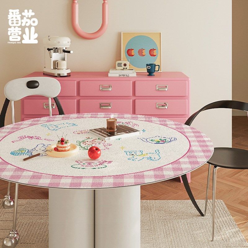 卡通家用圆形桌垫皮革餐桌垫防水防烫隔热免洗高级感桌布茶几垫子,居家布艺,桌布,淘宝优惠券,粉丝福利购,淘宝优惠卷