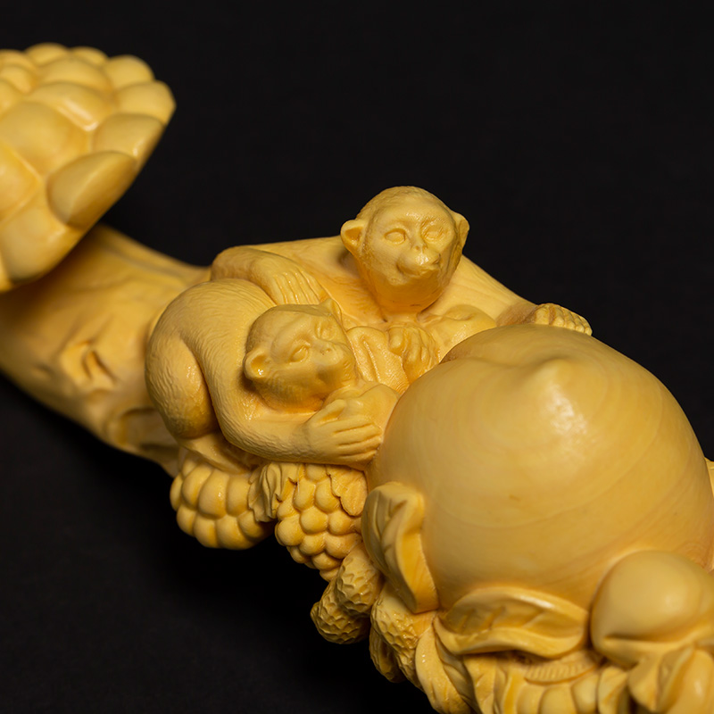 小叶黄杨木招财如意办公室客厅电视柜玄关木雕摆件装饰品开业礼品