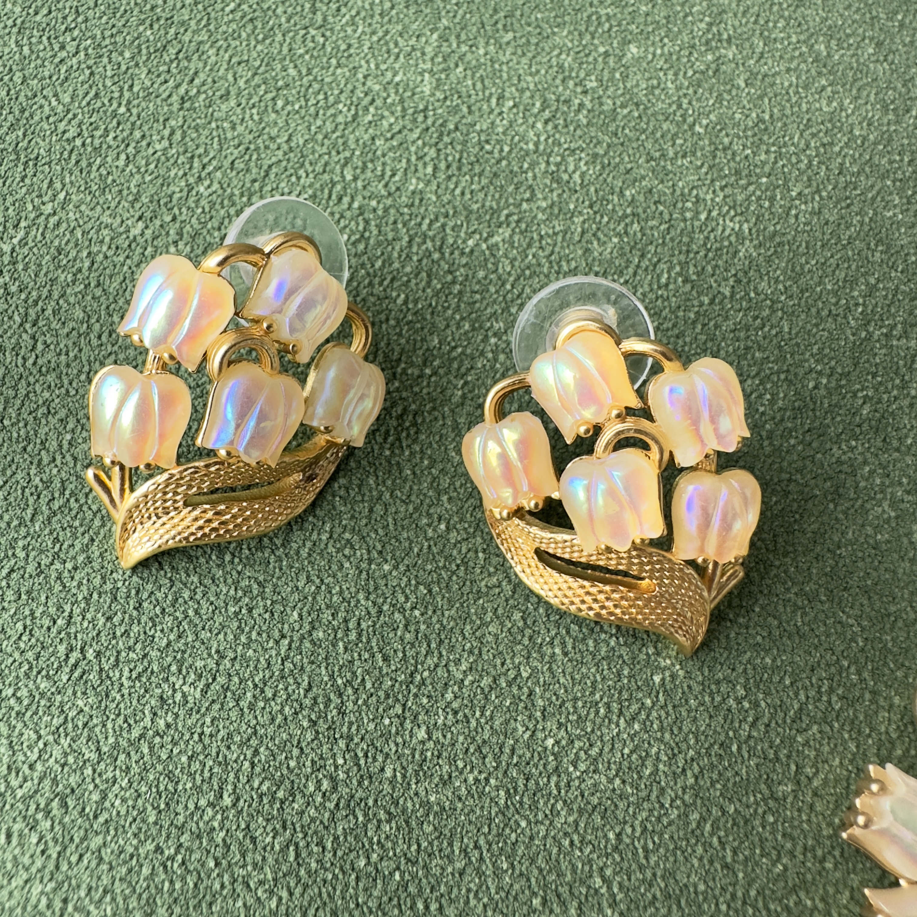 中古vintage白月光铃兰耳钉项链手链耳夹 翠法丽复古宫廷风