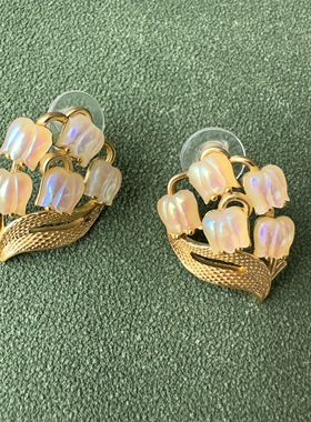 中古vintage白月光铃兰耳钉项链手链耳夹 翠法丽复古宫廷风