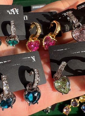 丹麦小众饰品爱心锆石吊坠耳扣女甜酷少女冷淡风简约百搭耳环