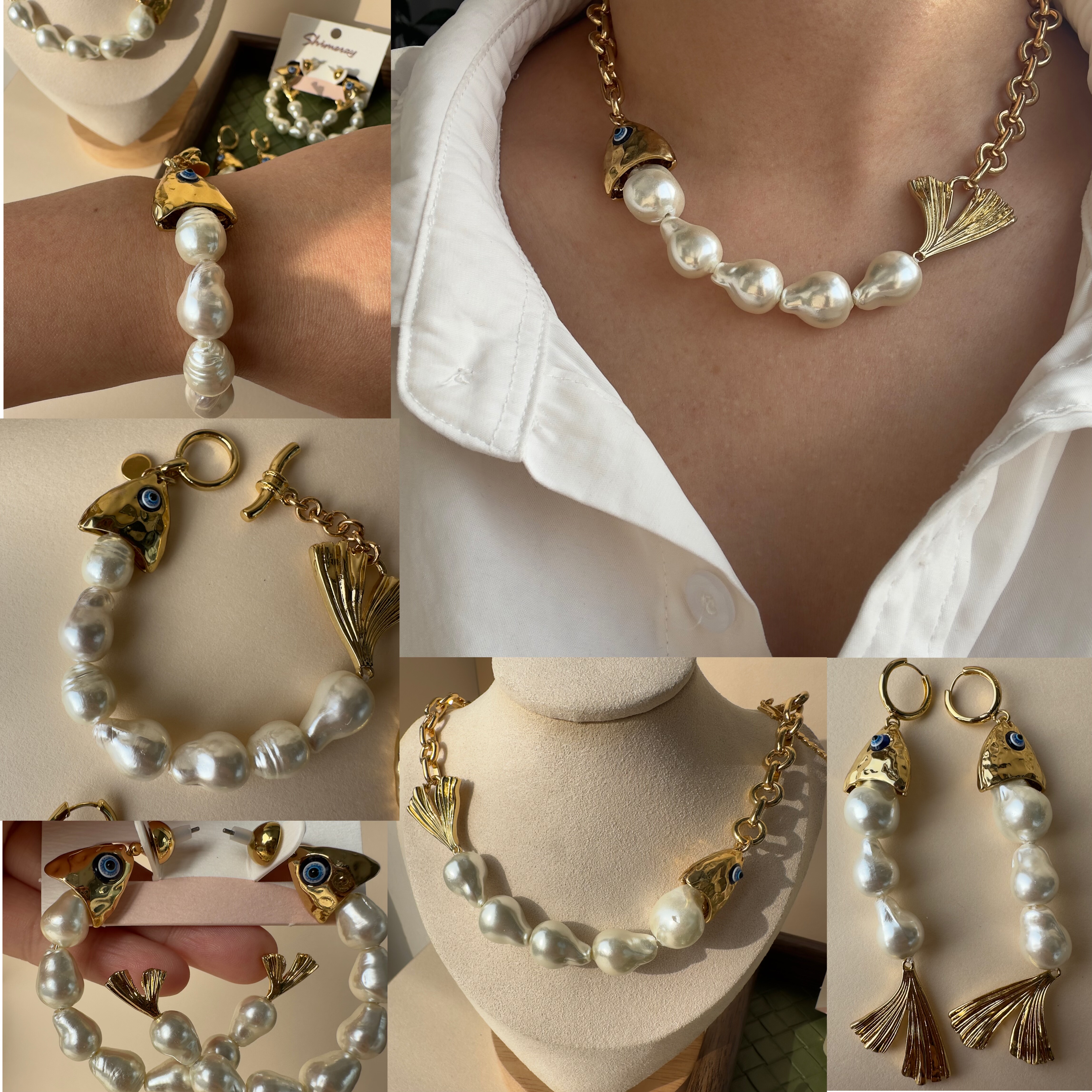 不撞款 坚持品质 小众独特欧洲海洋小鱼珍珠鱼耳钉项链手链耳环